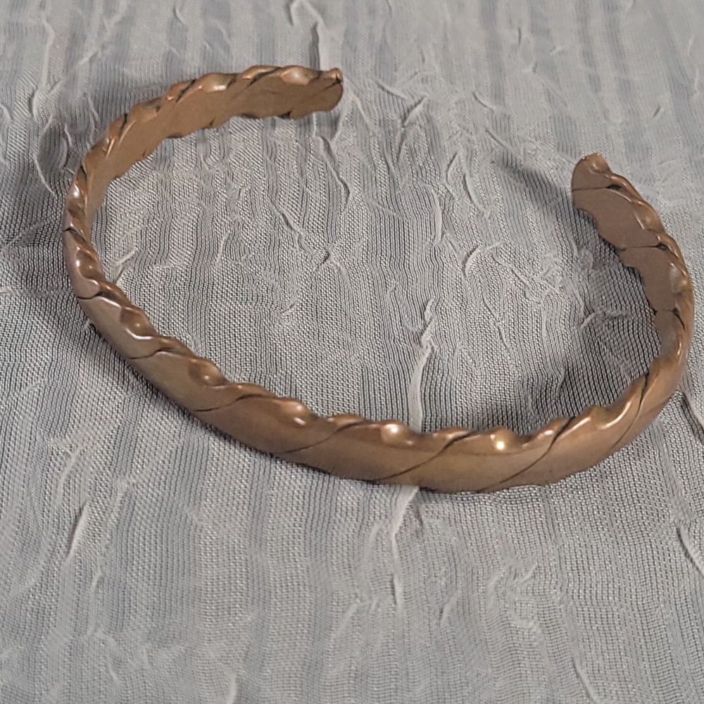 Copper Cuff Bracelet Unisex Copper Twisted Scalloped Rope Design Jewelry - Picture 2 of 5